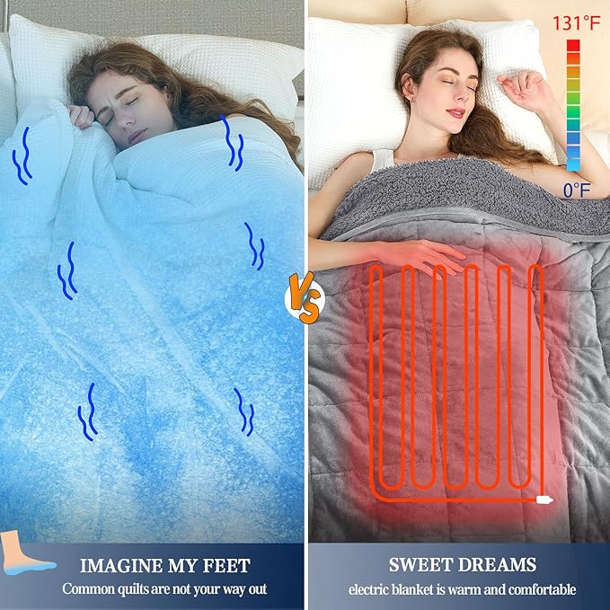 greenoak Heated Weighted Blanket for Adults - Sherpa Fleece Electric Throw Blanket (48”x72”, 15lbs, Light Gray) - Thick Soft Warming Plush Heating Blanket with 10 Heating Levels & 1-8 Hours Auto Off