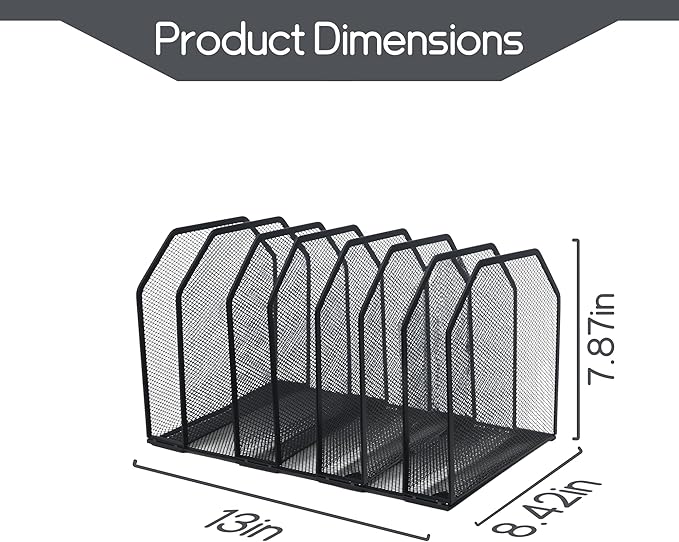 Adjustable Desk File Organizer,Detachable Office Folder Organizer,Compact Vertical Desk File Holder,Wrought Iron Paint,Suitable for Home, School, Office Classrooms (Black - 7 grids)
