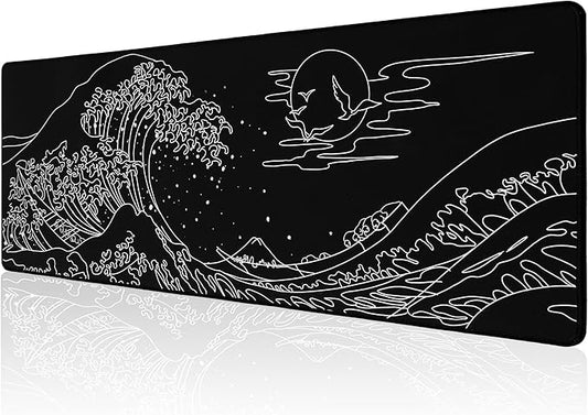 ALOANES Waterproof Mouse Pad, XL Gaming Keyboard Pad with Anti-Slip Base, Grain Jacquard Surface, Extend Desk pad for Gamer, Office & Home, Sea Wave Mousepad 31.5''x 11.8''x 0.12''