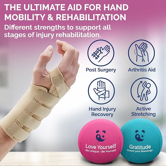 Mind & Body Stress Balls for Adults - Triple Density Squeeze Balls for Hand Therapy & Grip Strengthening - Stress & Anxiety Relief - Physical Therapy Support - Soft, Medium, Hard Gel Core