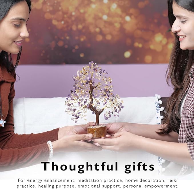 FASHIONZAADI Amethyst Crystals, Citrine Stone, Bonsai Tree, Crystal Tree of Life, Feng Shui, Positive Energy Crystals, Good Luck, Spiritual Gift