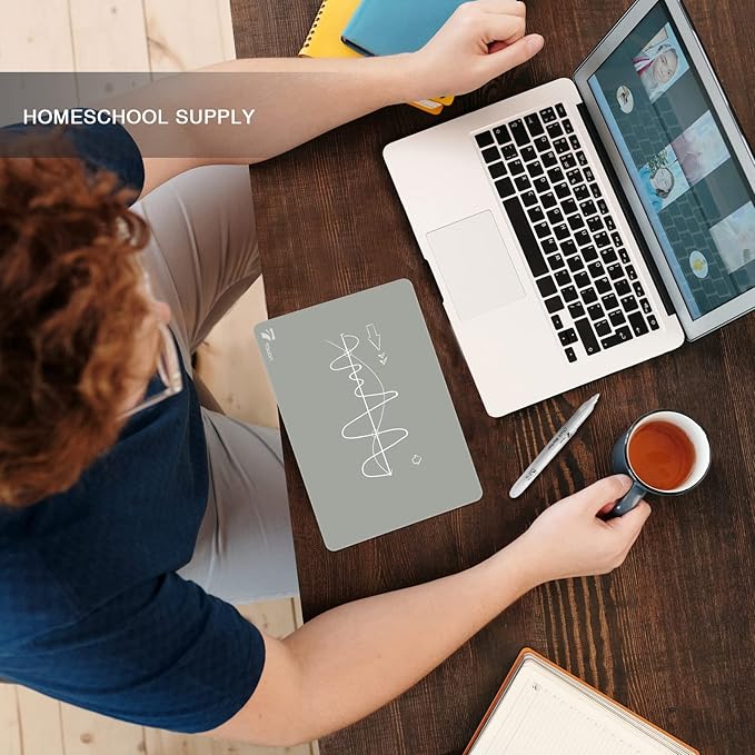 TOWON Small Glass Dry Erase Board, Desk White Board with Standing, Mini Whiteboard Easel Pad Set, Stenography Artifact for Office, Home and School Supplies, 8 x 6 Inches, Gray