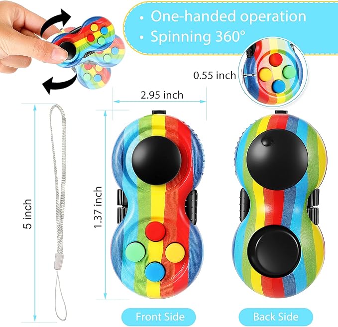 Skylety 2 Pcs Fidget Toys for Adults Fidget Pad Christmas Basket Stuffers Stress Relief Cube Clicker Controller Sensory Educational Toy for ADHD Autism Spinner(Rainbow and Stripe Style)