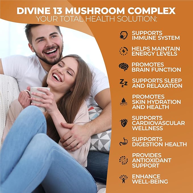 Mushroom Extract Complex with Black Pepper, Lion's Mane, Cordyceps, Turkey Tail, Chaga, Shiitake, Maitake, Nootropic Brain Supplements for Memory and Focus, Immune System Support, 90 Capsules