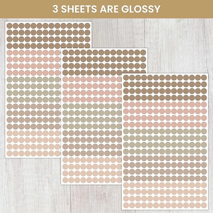 bloom daily planners Color Coding Planner Stickers - Muted Neutrals 1/4" Minimalist Dot Labels - Six Sheets, 1000+ Stickers Per Pack! - Aesthetic Boho