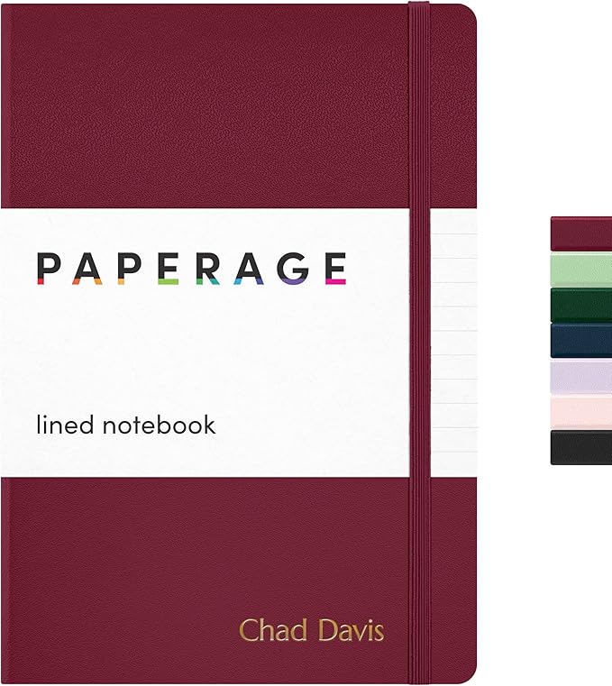 PAPERAGE Personalized Lined Journal Notebook for Writing - Customizable Text in Embossed Metallic Gold Foil, 160 Pages, 100 GSM Thick Paper, Leather Hardcover, 5.7 inches x 8 inches, Burgundy
