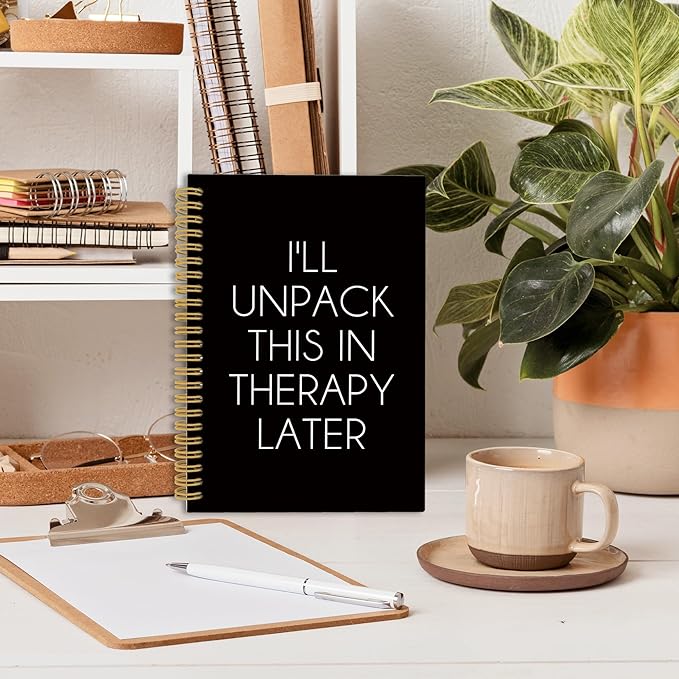 CUANFDDSF Mental Health Notebook, Therapy Journal Notebooks for Women, Mental Health Gifts,Writing Pads， I'll Unpack This in Therapy Later Hardcover Spiral Notebook 5.5x8.3 Inch