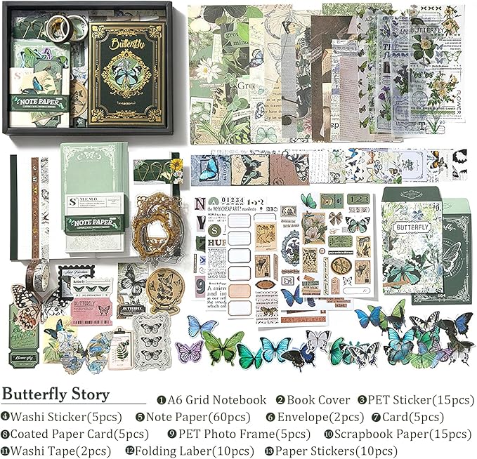 Scrapbooking Supplies Kit: Vintage Aesthetic Scrapbook Kit, Junk Journal Supplies with Scrapbook Stickers Paper, Journaling Supplies, Birthday Craft Gift for Adult Teen Girls Kid, Forest Tales