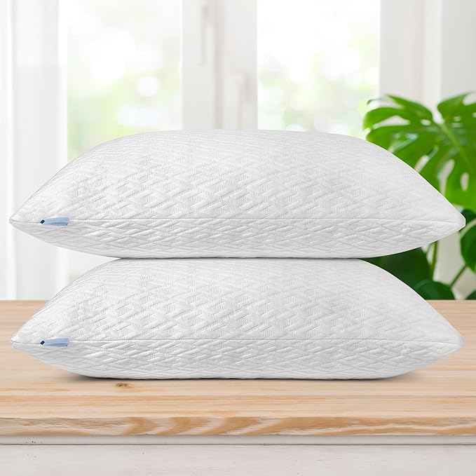 King Size Rayon Derived from Bamboo Pillows, Cooling Shredded Memory Foam Bed Pillow Sets for Side, Back, Stomach Sleepers, Adjustable, Washable Cover, King (Pack of 1)