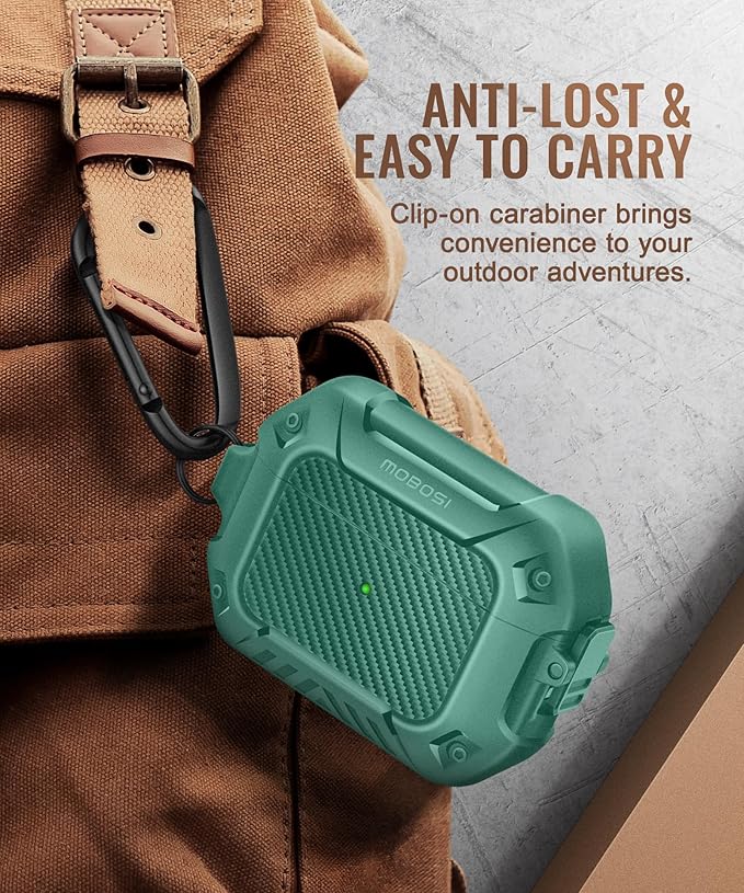 MOBOSI for AirPods Pro Case, Compatible with Airpods Pro 2 Case Cover 2nd/1st Generation with Lock&Keychain&Cleaner Kit, Full Body Shockproof Protective Hard Shell (2023/2022/2019), Light Green