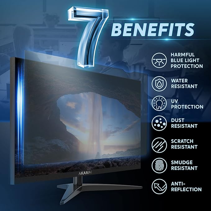 Akamai Office Products 23.8 inch Monitor Anti Glare Screen – Anti-Glare, Anti-Scratch, Blocks 96% UV Blue Light Protection – Matte Gloss Finish (23.8" Widescreen (16:9), Anti-Glare)