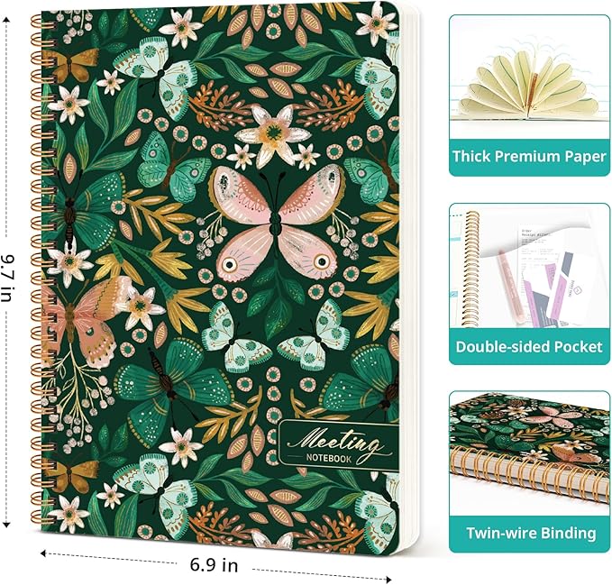 Meeting Notebook for Work Organization, Aesthetic Meeting Minutes Notebook for Work, Event Project Agenda Planner Organizer, Perfect for Office School Business Supplies, 6.9" X 9.7" - Butterfly