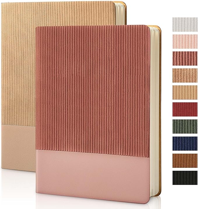 Lined Journal Notebook for Work College Ruled Note Book 5.79"x8.27" A5 PU Leather Daily Journaling 216 Pages for Women Men Writing Home School Supplies Business (A5 Lined 216pages, 2 Pack-Khaki/Darkpink)