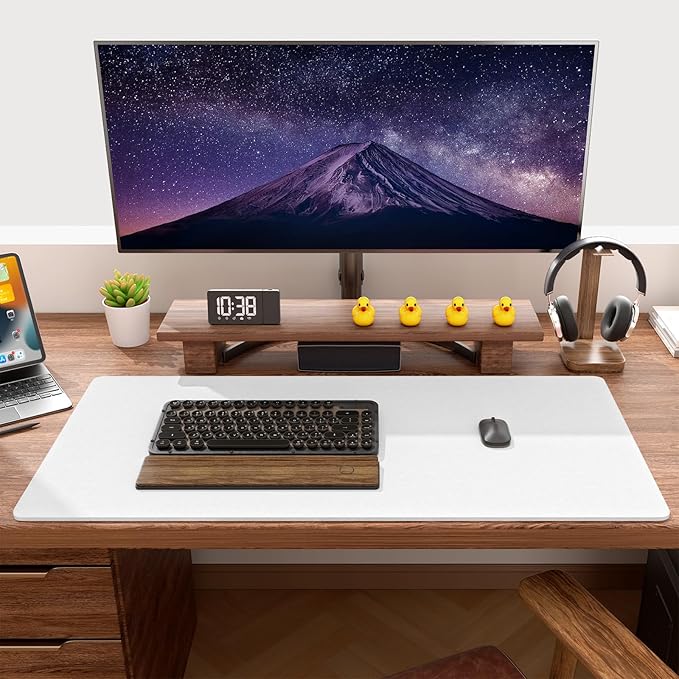 Auhoahsil Felt Desk Mat, Minimalist Large Mouse Pad XXL 35.5 x 15.7 in, Desk Matt for Desktop, Keyboard, Laptop, Computer, Office, Work from Home, Gaming, White