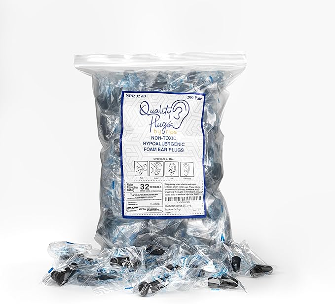 Quality Foam Earplugs 200 Pair - 32dB Noise Cancelling Soft High Decibel Ear Plugs for Noise Reduction Ear Protection Construction Loud Music Shooting Guns Work Safety Hearing Protection Ear Plugs