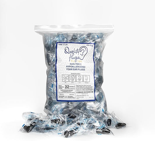 Quality Foam Earplugs 200 Pair - 32dB Noise Cancelling Soft High Decibel Ear Plugs for Noise Reduction Ear Protection Construction Loud Music Shooting Guns Work Safety Hearing Protection Ear Plugs