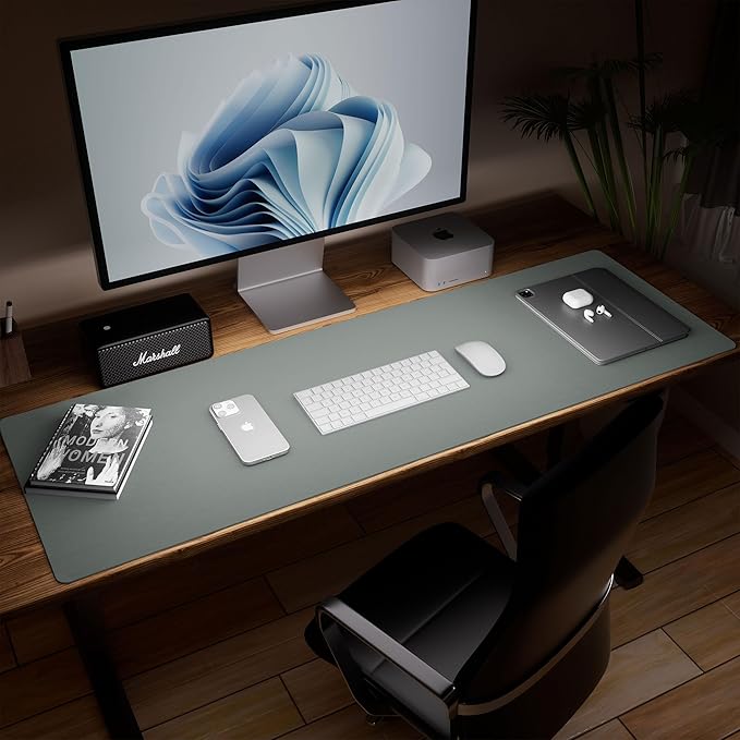 Aothia Leather Desk Pad Protector, Office Desk Mat, Large Mouse Pad, Laptop Desk Pad, Non-Slip PU Leather Desk Blotter, Waterproof Desk Writing Pad for Office and Home (Jungle Green, 47" x 17")