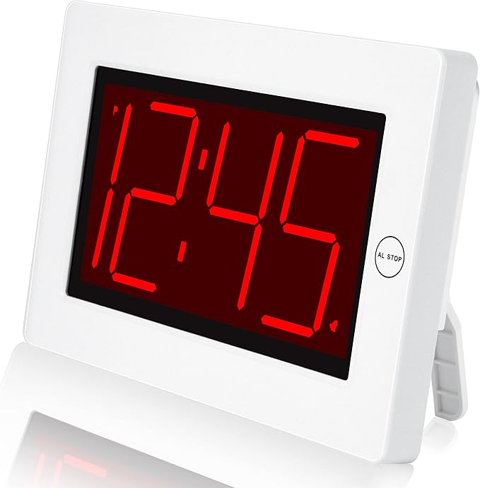 KWANWA Small Wall Clock, Digital Alarm Clock, 8" Extra Large Display, 3" LED Digit Contantly Light Up, Battery Operated, Adjustable Brightness, Clock for Bedroom, Wall-Mounted/Table-top