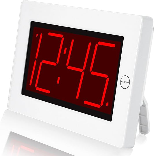 KWANWA Small Wall Clock, Digital Alarm Clock, 8" Extra Large Display, 3" LED Digit Contantly Light Up, Battery Operated, Adjustable Brightness, Clock for Bedroom, Wall-Mounted/Table-top