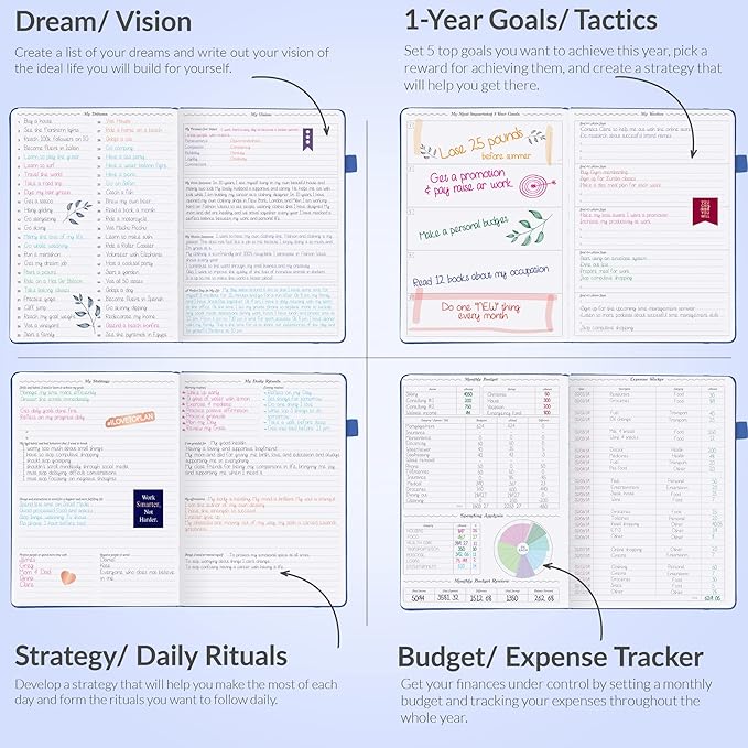 GoGirl Planner PRO - Undated Horizontal Layout Weekly Planner and Organizer + Budgeting and Expense Tracking Pages, Goals Journal & Agenda, 7" x 10" Hardcover, Lasts 1 Year - Blue