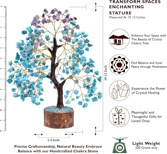 FASHIONZAADI Amethyst and Turquoise Crystal Tree of Life - Crystal Decor - Spiritual Gifts - Crystals Gifts for Women - Gemstones and Crystals