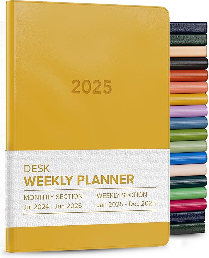 Harbor Desk Weekly Monthly Planner 2025 - Calendar Planner and Notebook, Durable Faux Leather, 192 Pages, Softcover & Book Bound - Cambridge Dijon - 8 x 5.5 "