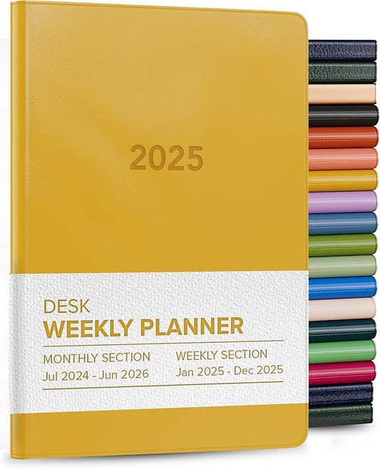 Harbor Desk Weekly Monthly Planner 2025 - Calendar Planner and Notebook, Durable Faux Leather, 192 Pages, Softcover & Book Bound - Cambridge Dijon - 8 x 5.5 "