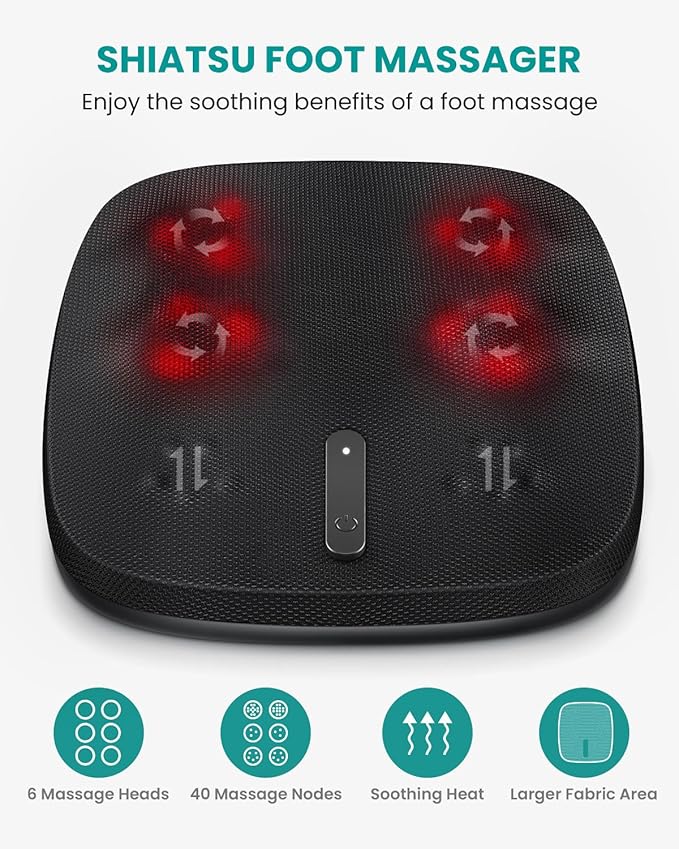 Nekteck Shiatsu Foot Massager with Heat, FSA Eligible Electric Kneading Feet Massage Machine for Plantar Fasciitis Pain Relief, Built-in Infrared Heat Function for Home and Office Relax, HSA Eligible