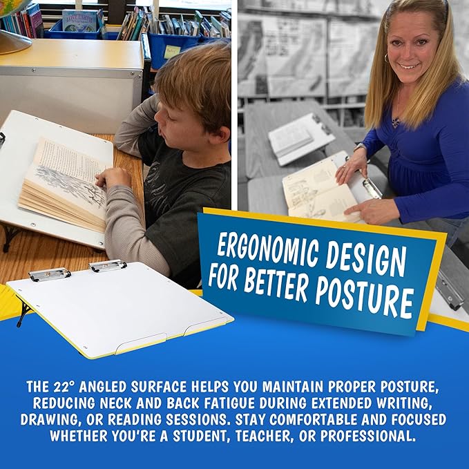 Slant Board for Writing - Adjustable Magnetic Whiteboard & 22° Angle Ergonomic Desk for Reading, Writing, & Drawing for Students, Teachers – Ideal for Posture, Study & Orientation – Yellow