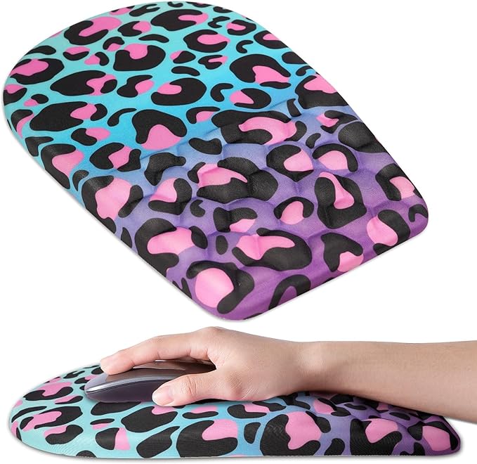 Ergonomic Mouse Pad Wrist Support,Upgrade Mousepad with Massage Design,Non-Slip PU Base Desktop Mouse Pads for Pain Relief, Computer, Office & Home,12 x 8 in（F-Purple Leopard）