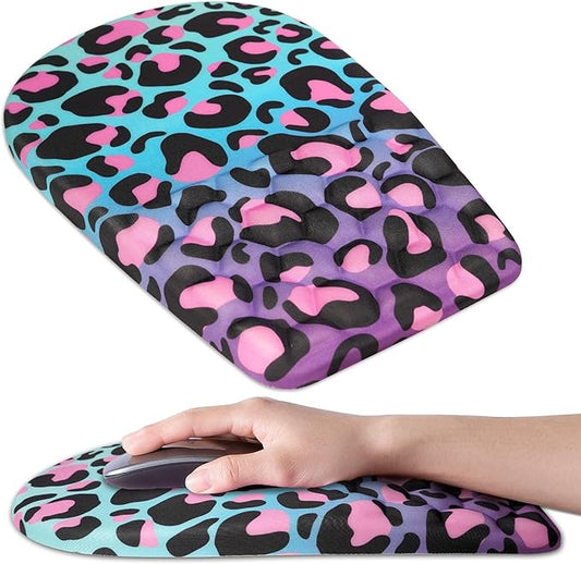 Ergonomic Mouse Pad Wrist Support,Upgrade Mousepad with Massage Design,Non-Slip PU Base Desktop Mouse Pads for Pain Relief, Computer, Office & Home,12 x 8 in（F-Purple Leopard）