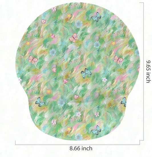 RICHEN Ergonomic Mouse Pad with Wrist Support,Non-Slip Rubber Base for Computer Laptop & Mac,Lightweight Rest for Home,Office & Travel (Green and Buttflies)