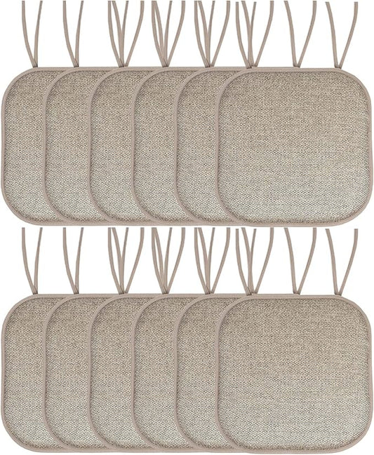 Sweet Home Collection Chair Cushion Memory Foam Pads with Ties Honeycomb Pattern Slip Non Skid Rubber Back Rounded Square 16" x 16" Seat Cover, 12 Count (Pack of 1)