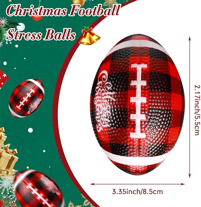 Jerify 24 Pcs Christmas Stress Ball Bulk, Mini Christmas Foam Football 3.35" Small Red Black Buffalo Plaid Relief Stress Ball for Xmas Carnival Party Favors Stocking Stuffer Filler Gifts