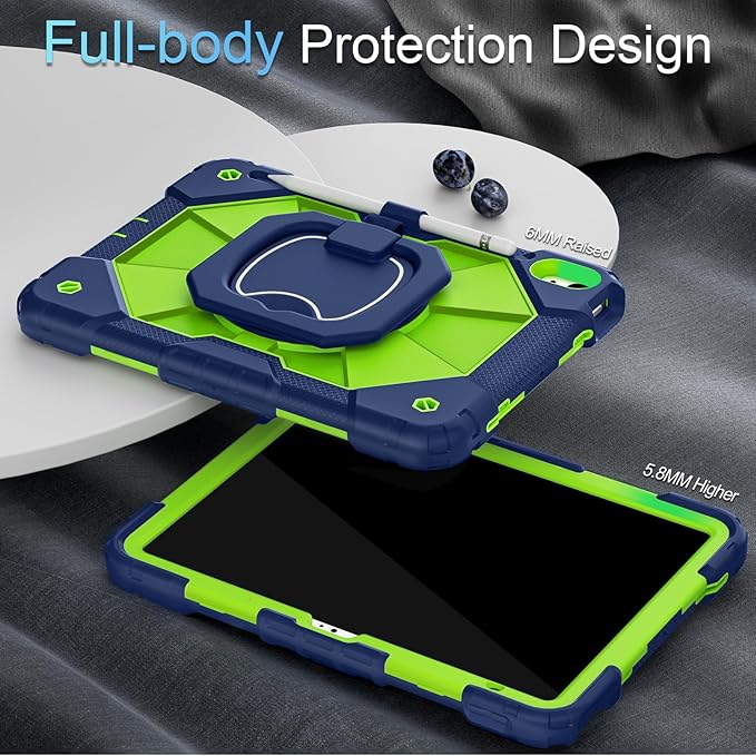 Case for iPad (A16) 11th/10th Generation 2025/2022,Heavy Duty Shockproof 10th Generation iPad Case with 360° Rotating Stand Screen Protector for i Pad 11.0/10.9 Inch Cover,Navy Green