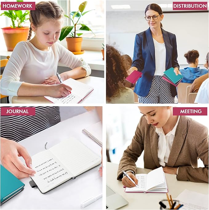 feela Pocket Notebook Journals, Mini Cute Small Hardcover College Ruled Notepad Office School Supplies, with 3 Black Pens, 3.5”x 5.5”, 3 Pack, A6, Solid Colors, Gray, Berry, Emerald