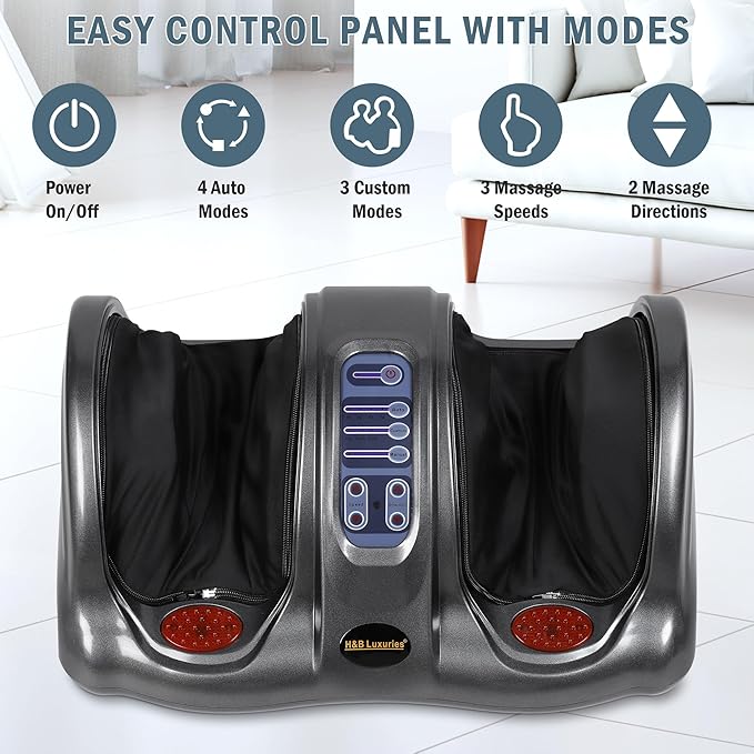 H&B Luxuries Shiatsu Foot Massager Machine with Remote Controller, Kneading and Rolling Home Massagers for Feet, Ankle, Calf, Leg, Gift for Men, Women, Father, Mom Parents and The Elderly, Gray