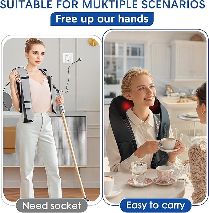 Joyset Cordless Neck Massager Shiatsu Neck and Back Massager with Heating Free Easy to Wash Cloth Cover for Shoulder Massage