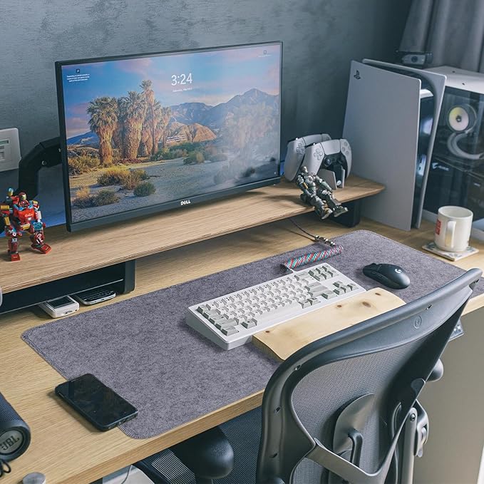 Large Felt Desk Protective Pad, 80X40cm/32''X16'' Non-Slip Felt Desk Mat Extended Gaming Mouse Pad Large Desk Pad Protector for Keyboard, Computer, Mouse, Laptop (Grey)