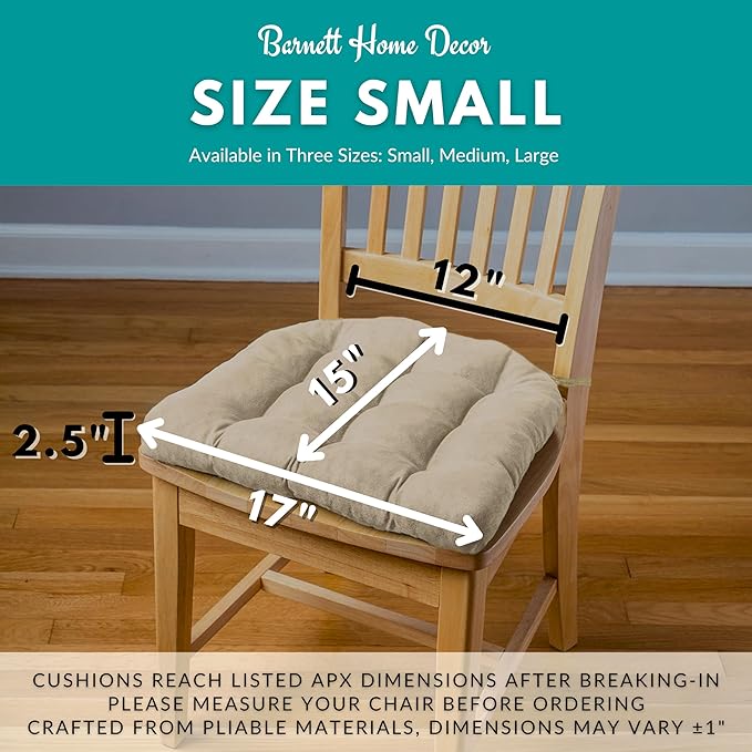 Barnett Home Decor Cotton Duck Navy Blue Dining Chair Pad with Ties - 15 x 17 Size Small Chair Cushion - Latex Foam Fill - Machine Washable, Reversible, Solid Color, 100% Cotton, Made in USA