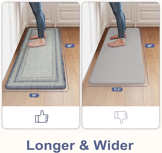 KIMODE Anti Fatigue Kitchen Mat, Cushioned Boho Oriental Kitchen Runner, Non Slip Waterproof Kitchen Mat for Floor, Comfort Foam Standing Desk Mat for Laundry, Office, Sink Blue and Grey 20"x39"