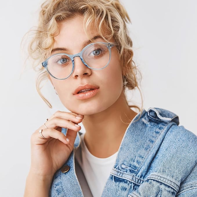 Cyxus TR90 Oversized Blue Light Blocking Glasses Women - Spring Hinge Round Frame Computer Use Anti Eye Strain 8018