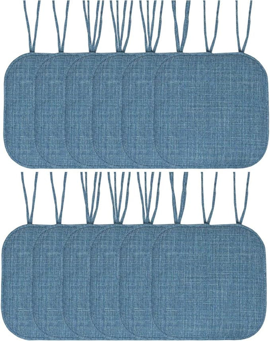 Sweet Home Collection Chair Cushion Memory Foam Pads with Ties Honeycomb Pattern Slip Non Skid Rubber Back Rounded Square 16" x 16" Seat Cover, 12 Pack, Aria Blue 4 Pack