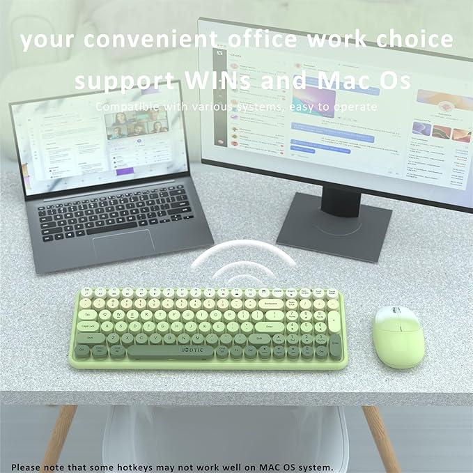 Wireless Keyboards and Mouse Combos, UBOTIE Colorful Gradient Rainbow Colored Retro Typewriter Flexible Keyboard, 2.4GHz Connection and Optical Mouse(Green Gradient)