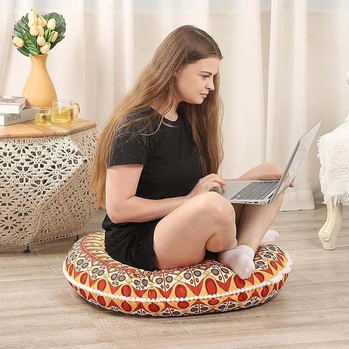 32 inches Meditation Floor Cushion for Adults, Round Large Thick Floor Pillow, Memory Foam Filling, Orange