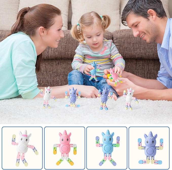 24 Pcs Transformable Fidget Spinners Unicorn Toys for Kids and Adults Stress Relief Sensory Toys for Boys and Girls Fingertip Gyros for ADHD Autism for Kids Gifts