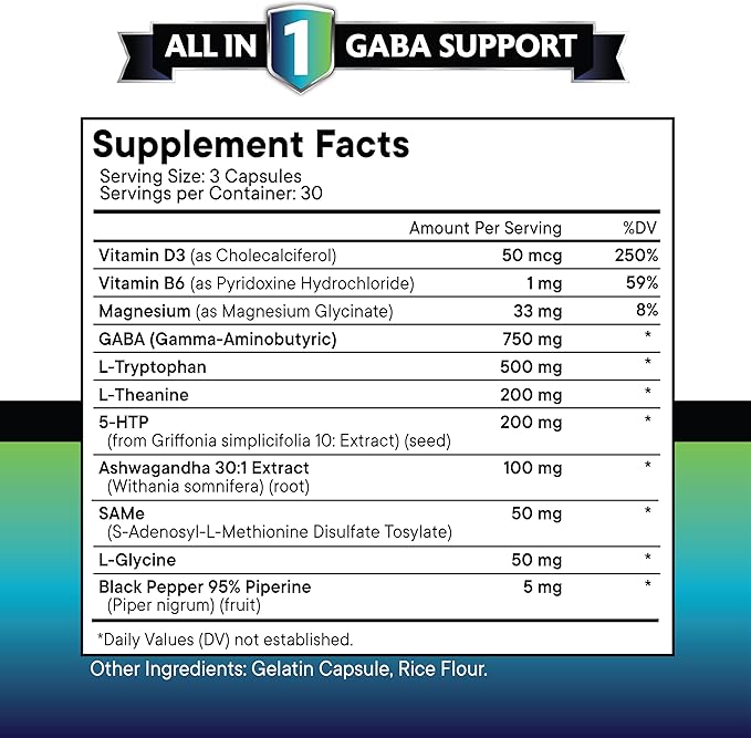 NEW AGE GABA 750mg 5 HTP 200mg L Tryptophan 500mg L Theanine 200mg Ashwagandha SAM-e L-Glycine - Vitamins for Women and Men with L-Tyrosine 5-HTP (5-Hydroxytryptophan) - 90 Count