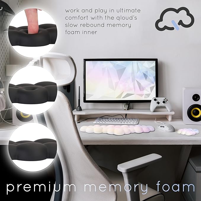 Qloud Cloud Wrist Rest Keyboard Wrist Rest for Computer Keyboard Pad, Cloud Keyboard Wrist Rest, Wrist Pad for Keyboard, Memory Foam, Non Slip Base, Comes with Mouse Pad - Rainbow