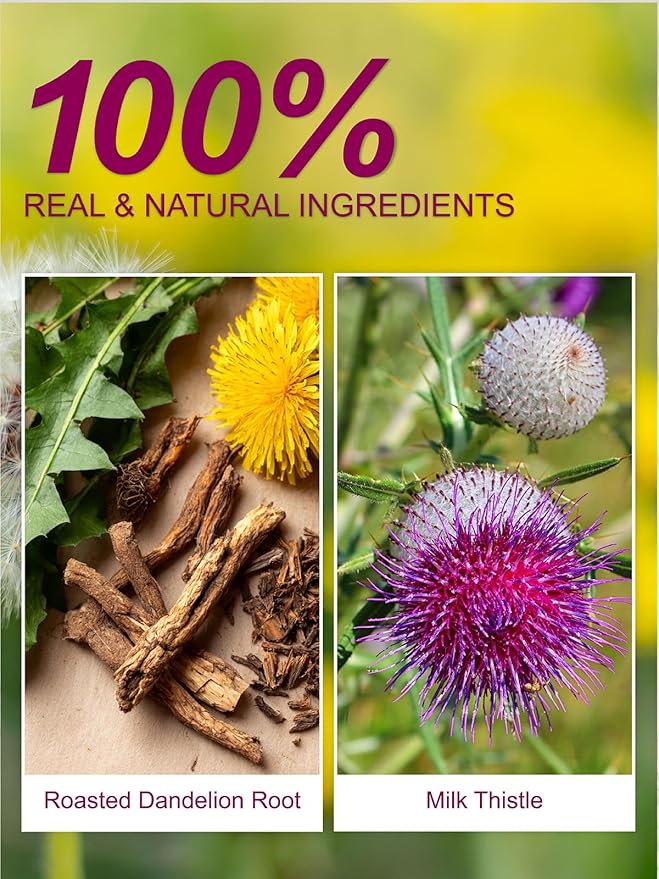 TeeLux Roasted Dandelion Root Tea with Milk Thistle, Smooth & Mellow Flavor, Rich Roasted Aroma, Caffeine Free, 100 Count