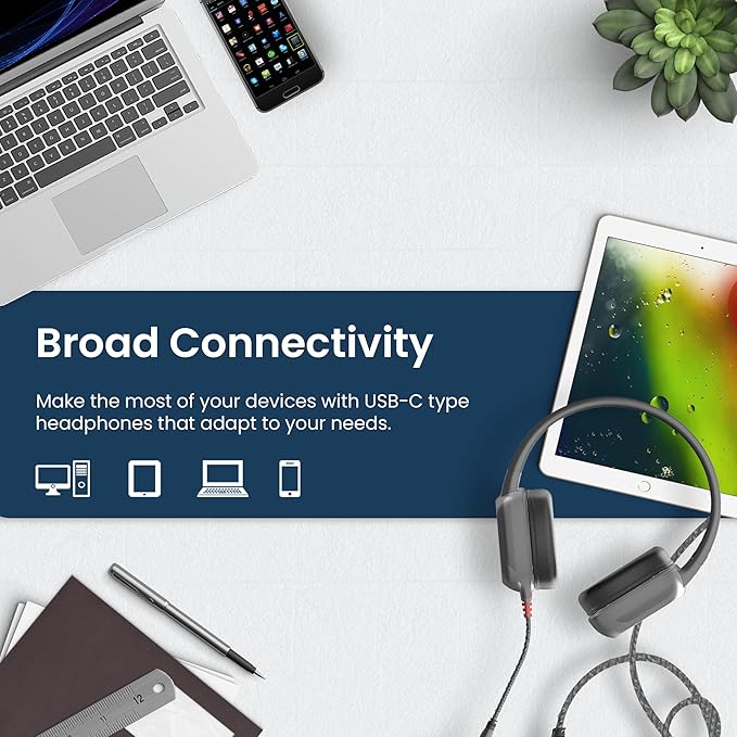 Brenthaven Wired Headphones with Mic | USB C On-Ear Rugged 2 Adjustable Headphones with Long Tangle Free Cord - Lightweight Durable & Drop Tested School Supplies for Kids & K-12 Students - Gray